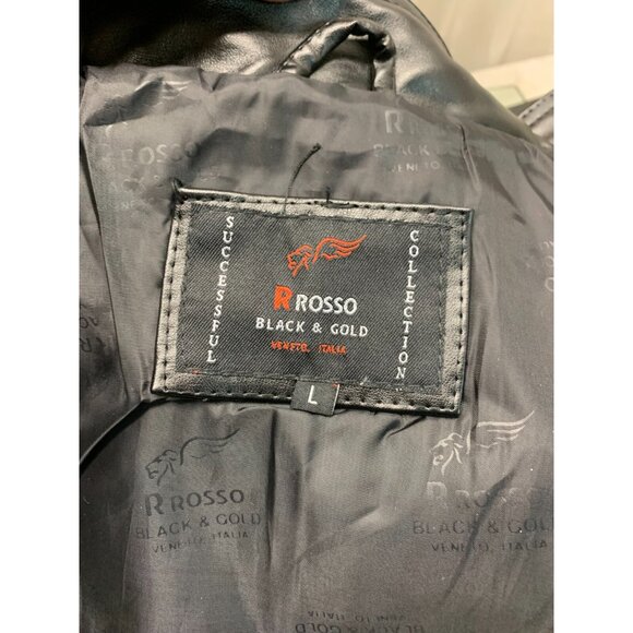New R Rosso Black & Gold Leather Jacket Black Zip Up Hoodie Large NWT Italy - Picture 10 of 11